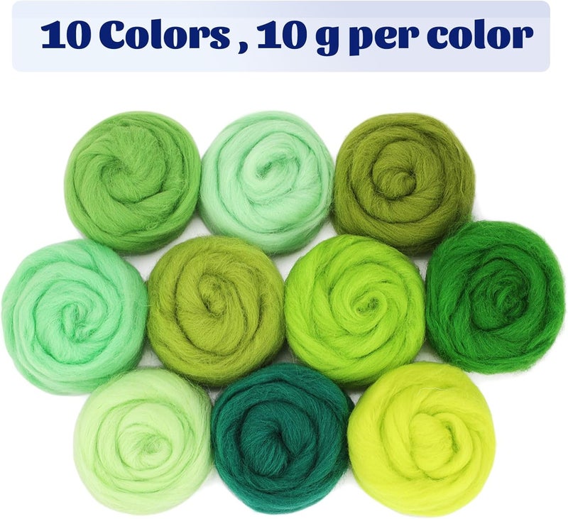 Mayboos 10 Colors Needle Felting Wool, Fiber Wool Yarn Roving, Spinning Wool Roving for Needle Felting, DIY Hand Spinning 10g/Color (Cool Colors) - Image 2